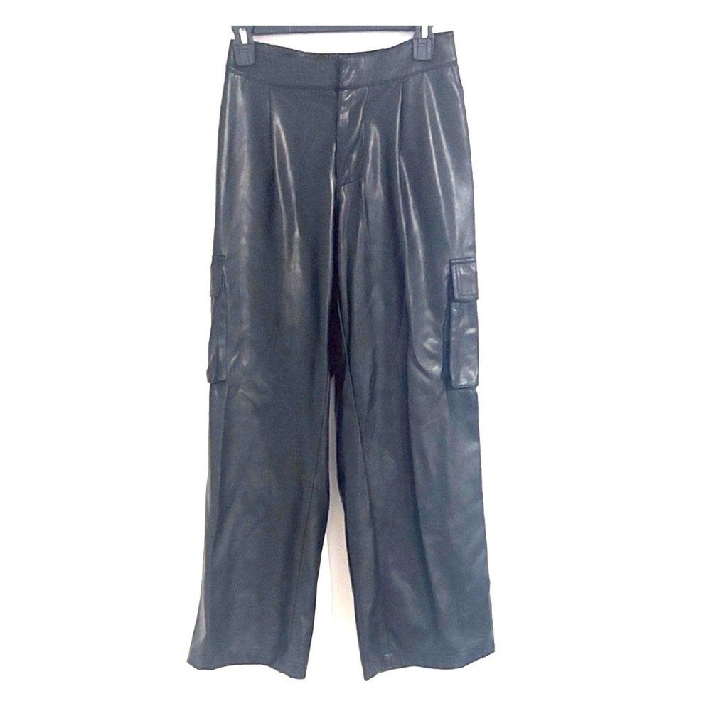 Urban Outfitters Size XS/S Elastic Waist Black Wide Leg Faux Leather Pants